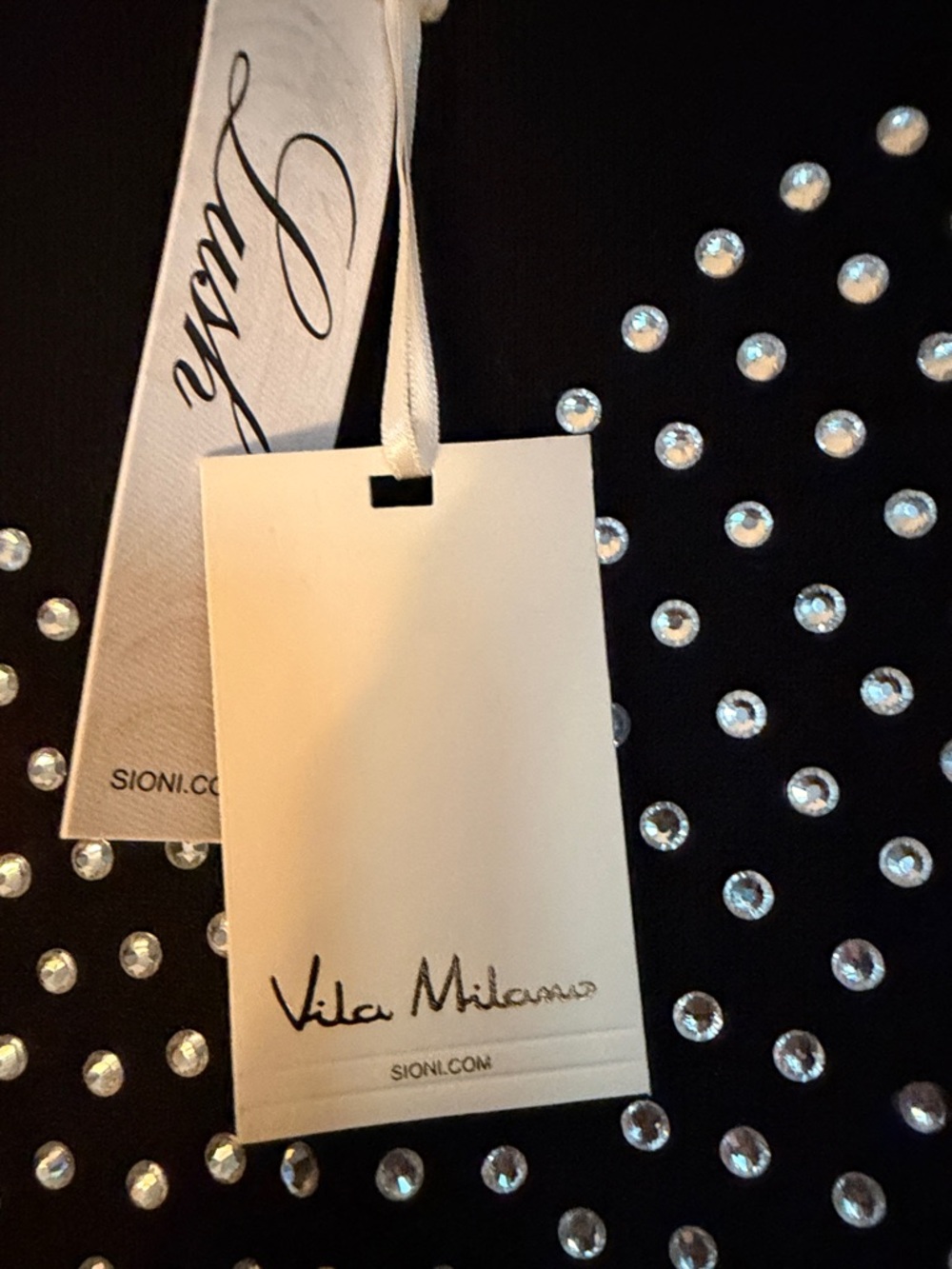 Vila Milano Black Crewneck Sweater with Crystal Heart. - Picture 3 of 6